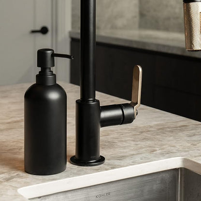 Soap Dispenser - Refillable Resin Pump Bottle for Shampoo, Body Wash, Shower Gel, Lotion, Dishsoap - Modern Decorative Accessories for Kitchen, Bathroom, Countertop - 12.5 oz (Black)