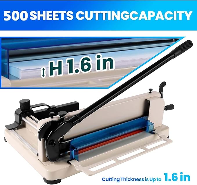 Paper Cutter Heavy Duty, 12 inch A4 Guillotine Paper Cutter, 500 Sheet Solid Capacity Steel Structure Paper Trimmer, Double Safety Protection for Cutting Paper, Leather, Cardboard, Polyester