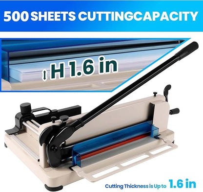 Paper Cutter Heavy Duty, 12 inch A4 Guillotine Paper Cutter, 500 Sheet Solid Capacity Steel Structure Paper Trimmer, Double Safety Protection for Cutting Paper, Leather, Cardboard, Polyester