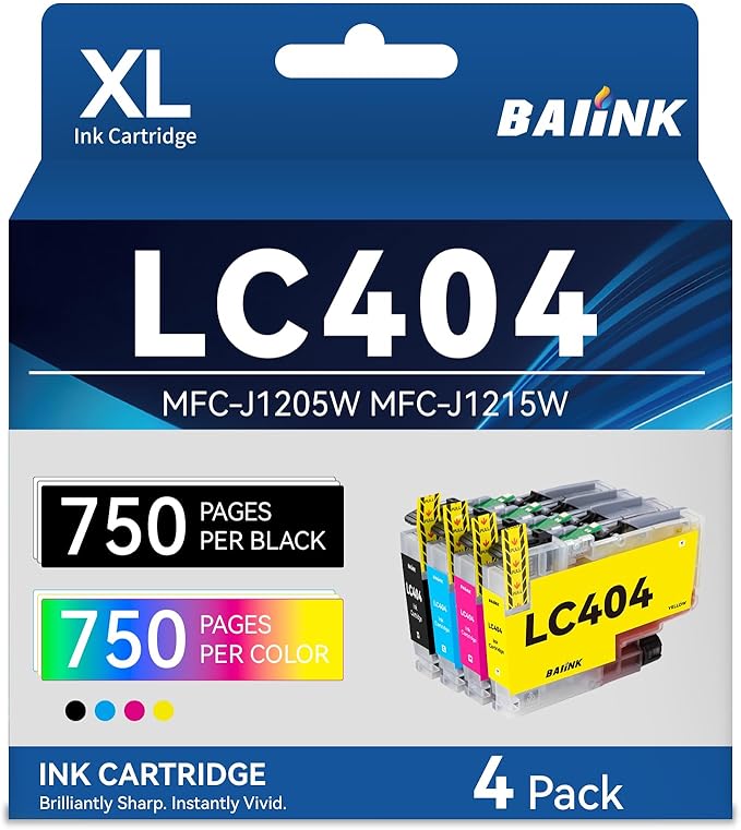LC404 Ink Cartridges Replacement for Brother Ink Cartridges LC404 LC-404 LC404XL Compatible with Brother MFC-J1205W MFC-J1215W MFC-J1205W XL Printer (4 Pack, Black Cyan Magenta Yellow)