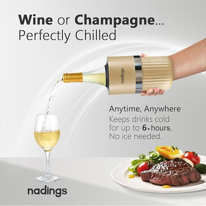 Wine Chiller for 750ml Bottles | Portable & Iceless, Keeps Wine/Champagne/Beer Cold 6+ Hours | Vacuum Insulated Stainless Steel | Ideal for Outdoor, Parties & Gifts – Champagne