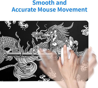 Dragon Gaming Mouse Pad Black Large Mouse Pad for Keyboard and Mousepad Desk Mat with 3mm Non-Slip Base and Stitched Edge for Gaming and Office Computer Mat Protector Mat 27.6x11.8 Inch
