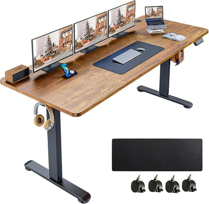 Electric Standing Desk 70 x 27 Inches Adjustable Height Sit Stand Up Desk for Home Office Computer Workstation Memory Preset with Wheels,Rustic Brown