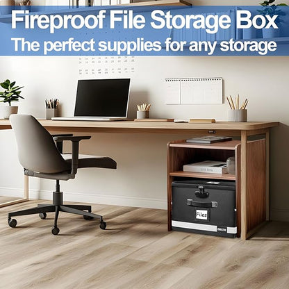 2 Pack Fireproof File Box with Stay-Open Straps, Fireproof Document Box with Lock, Portable File Organizer Filing Cabinet with Handles for Hanging Letter/Legal Folder, 15.5" x 12.3" x 10.5"