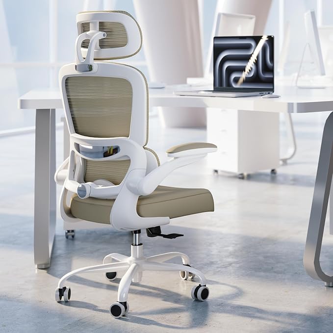 TRALT Office Chair Ergonomic Desk Chair, 330 LBS Home Mesh Office Desk Chairs with Wheels, Comfortable Gaming Chair, High Back Office Chair for Long Hours (Khaki)
