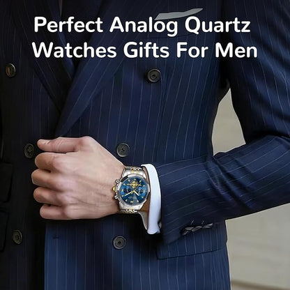 SOLLEN Mens Luxury Watches, Analog Quartz Chronograph Watches for Men, Stainless Steel Watch with Moon Phase, 30M Waterproof Wrist Watch for Men,Business Dress Classic Elegant Work Watch Gifts for Man