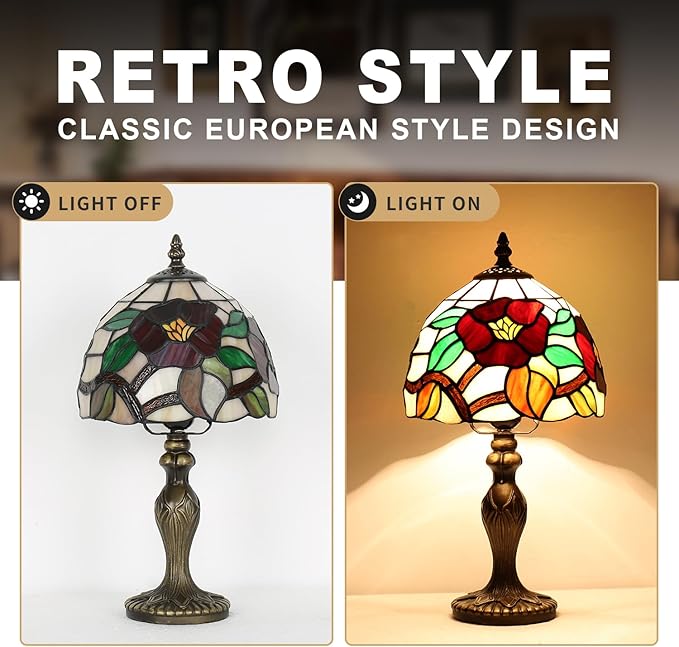 Stained Glass Lamp, Haitang Flower Table Lamp, 8 Inch Small Antique Lamp, for Bedside Nightstand Bedroom Living Room Home Office