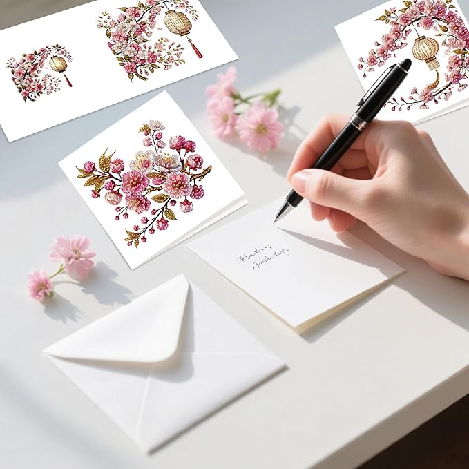 jinglinhh 12pcs Diamond Art Painting Bluebird Flowers Greeting Cards with Envelopes, DIY Card Making Kits for Adults, Diamond Art Christmas Cards for Birthday Holiday Postcards Craft Gifts