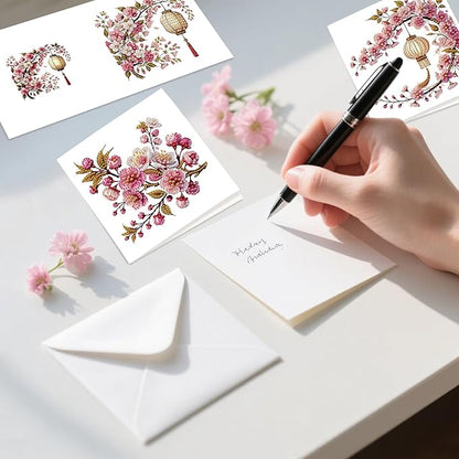 jinglinhh 12pcs Diamond Art Painting Bluebird Flowers Greeting Cards with Envelopes, DIY Card Making Kits for Adults, Diamond Art Christmas Cards for Birthday Holiday Postcards Craft Gifts