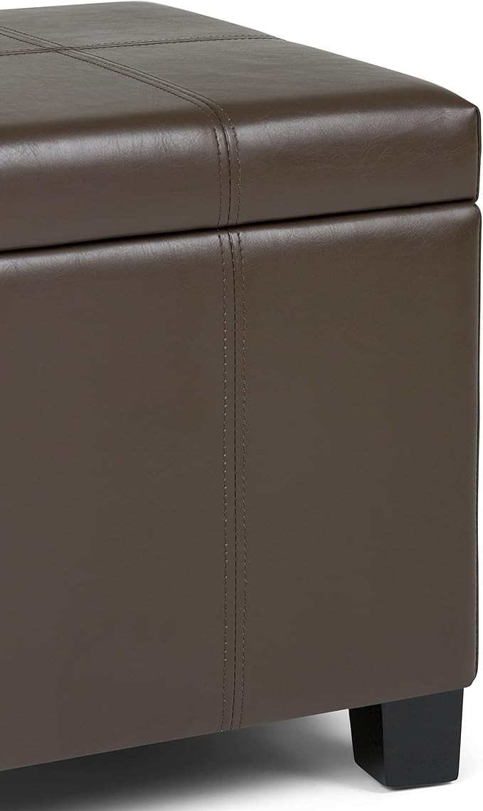 SIMPLIHOME Dover 36 inch Wide Contemporary Rectangle Storage Ottoman Bench in Chocolate Brown Vegan Faux Leather, Assembled, For the Living Room, Entryway and Family Room