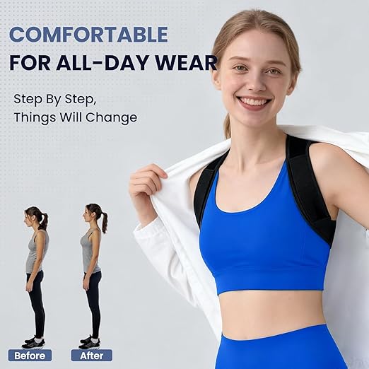 Posture Corrector Back Brace for Men and Women – Adjustable Back Brace for Upper Back and Shoulder Support – Back Straightener for Neck, Clavicle & Spine Alignment – Pain Relief, Breathable & Comfortable