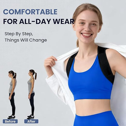 Posture Corrector Back Brace for Men and Women – Adjustable Back Brace for Upper Back and Shoulder Support – Back Straightener for Neck, Clavicle & Spine Alignment – Pain Relief, Breathable & Comfortable