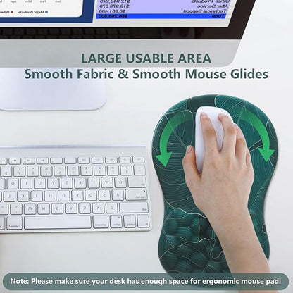Mouse Pad Wrist Support, Ergonomic Mouse Pad with Wrist Rest, Comfortable Computer Mouse Pad for Laptop, Pain Relief Mousepad with Non-Slip PU Base Banana Leaf Green