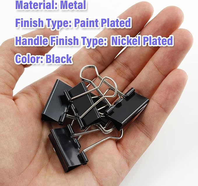 40 Pack Metal Paper Clips, Small, Medium & Large Size - 1 Inch/25mm - Black - Ideal for Office, School and Home