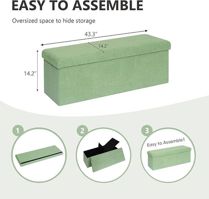 43 Inches Storage Ottoman Bench - Square Ottoman with Sherpa Top,Storage Bench for Bedroom,43" L x 15" W x 15" H - Green