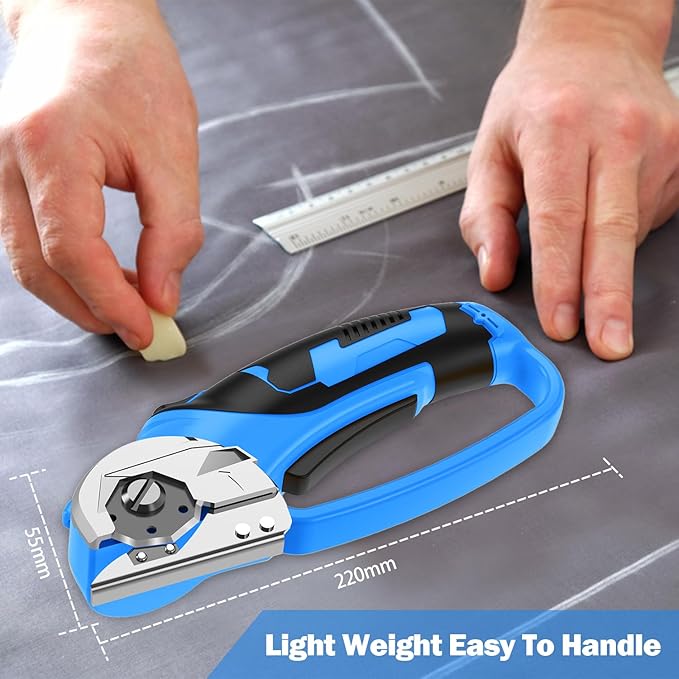 Cordless Electric Scissors, 4V Box Cutter & Cardboard Cutter with Upgrade Blade, LED Light, Safety Lock - Rechargeable Rotary Cutter for Fabric, Leather, Plastic, Crafting, Sewing, Industrial (Blue)