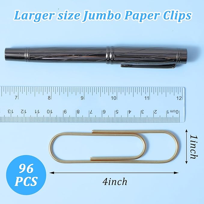 96 Pcs 4 Inch Large Paper Clips Jumbo Paper Clips 100 mm Metal Multicolored Giant PaperClips Bright Coated Extra Large Mega Paperclips for Bookmark Office School Home Organizing Files Document Decor