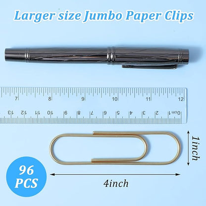 96 Pcs 4 Inch Large Paper Clips Jumbo Paper Clips 100 mm Metal Multicolored Giant PaperClips Bright Coated Extra Large Mega Paperclips for Bookmark Office School Home Organizing Files Document Decor
