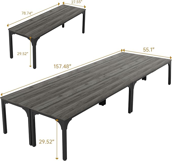 13FT Conference Table, Super Sturdy Large Rectangle Meeting Seminar Table for 16 Person, Long Business Tables, 4 Pcs Grey