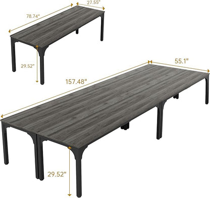 13FT Conference Table, Super Sturdy Large Rectangle Meeting Seminar Table for 16 Person, Long Business Tables, 4 Pcs Grey
