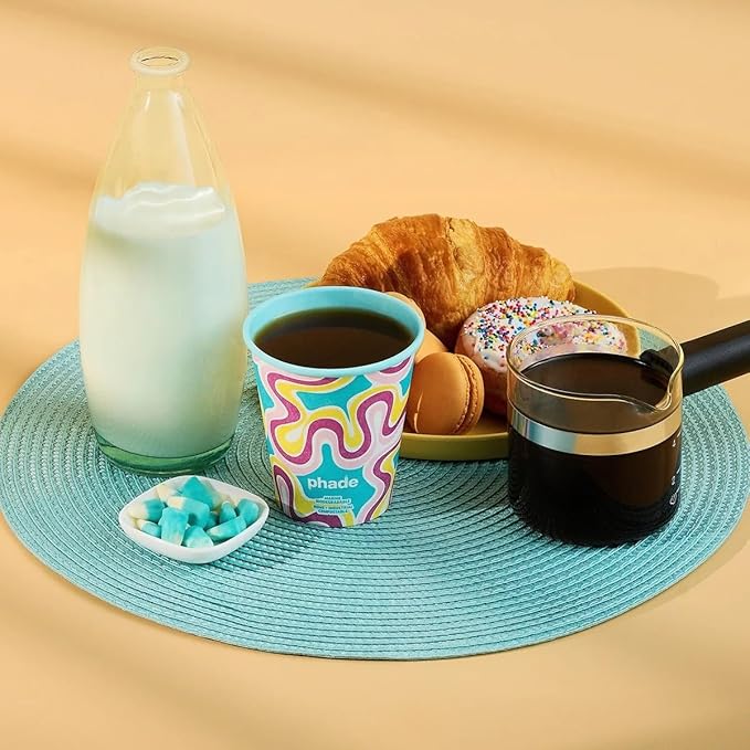 phade 12 oz Paper Hot Cups with Lids - 80 Count - Marine Biodegradable, Compostable & PFAS-Free - Made in USA Eco Coffee Cups, Squiggle Multi-Color