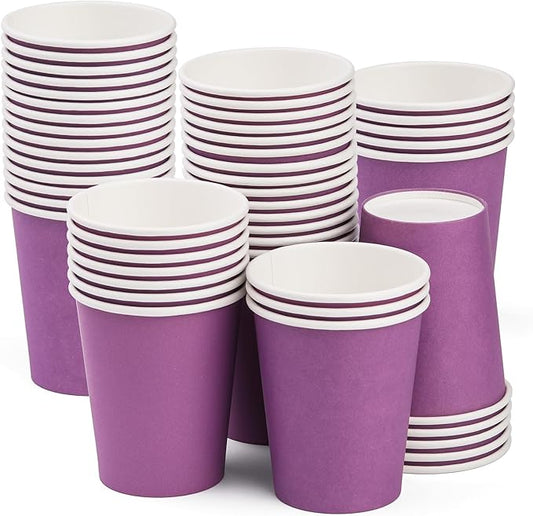 Paper Cups 8 oz 25 Pack, Disposable Paper Coffee Cups for Hot or Cold Beverage Drinking for Party, Picnic, BBQ, Travel, and Event -Purple