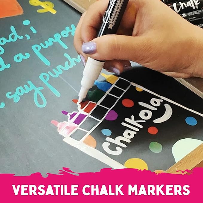 White Chalk Markers Fine Tip 4 Pack — 3mm Wet & Dry Erase Chalk Pens for Blackboards & Glass
