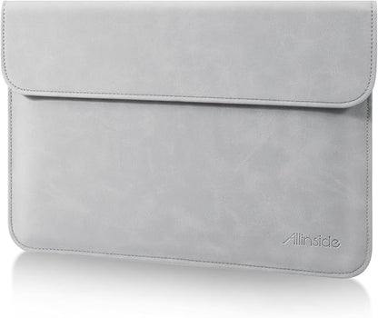Allinside 13 Inch Laptop Sleeve Case for MacBook Air 13 2018-2025/MacBook Pro 13 2016-2022/Macbook Pro 14 2021-2024, Waterproof PU Leather Horizontal Envelope Protective Case Cover, Gray