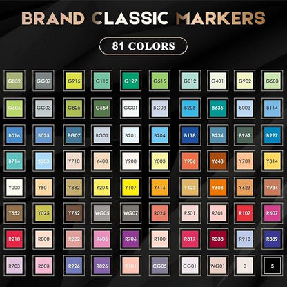 Caliart Alcohol Based Markers, 81 Colors Artist Drawing Markers Set Dual Tip Brush & Fine Permanent Colored Art Pens, Christmas Gifts for Teen Girls Boys Kids Adults Coloring Book Illustration