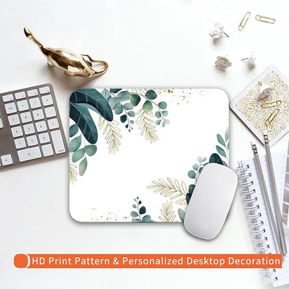 Square Mouse Pad Green Leaves, Personalized Premium-Textured Custom Mouse Mat Design, Washable Mousepad Cloth, Non-Slip Rubber Base Computer Mouse Pads for Wireless Mouse