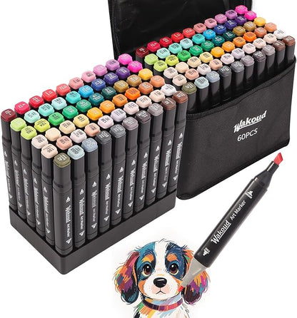 Alcohol Markers, 60 Colors Dual Tip Permanent Art Markers, Drawing Marker, Coloring Marker for Book Painting Card Making for Adults Kids.