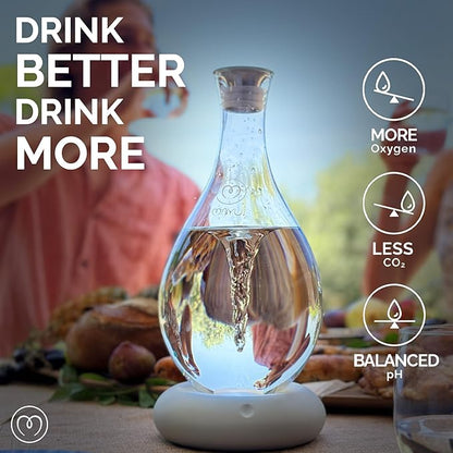 MAYU Swirl Structured Water Carafe - Innovative Vortex Technology Handblown Pitcher. Post Reverse Osmosis Filter Aerating Water Dispenser Stand 1.5 Liter| 51Oz Dining Glass Jug Design (Graystone Base)