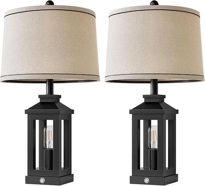 BOBOMOMO 23.75" Farmhouse Black Table Lamps Set of 2– Rustic Bedside Lamps with 3 Way Dimmable Touch Control Night Light & USB A+C Ports, Modern Lamp for Bedroom, Living Room, Entryway