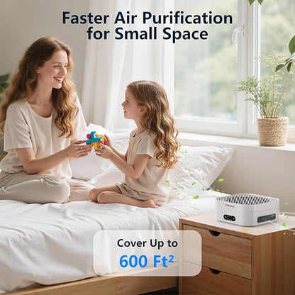Air Purifiers for Home – True HEPA Air Purifier for Pets, Smoke & Allergies | 600 Sq Ft Coverage | Ultra-Quiet & Portable Small Air Purifier for Bedroom/Travel/Desk/Office/RV