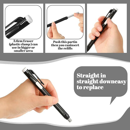 12 Pieces Retractable Mechanical Eraser Pen Bulks Retractable Mechanical Stick Eraser Refill for Teacher Gifts Painting Writing Office Daily Study (Solid Black)