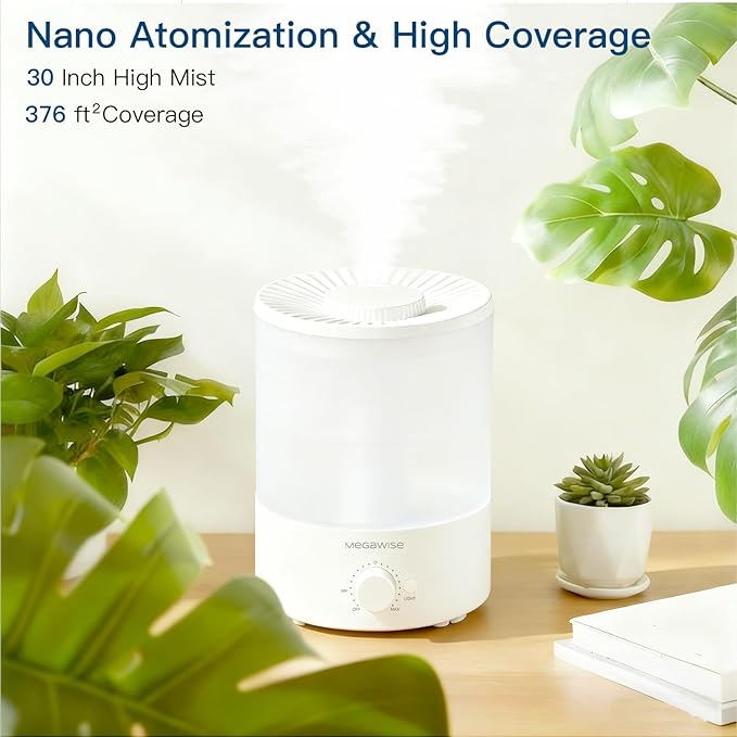 MEGAWISE 3.5L Cool Mist Humidifier with Top Refill, Large Capacity of 3.5L, Easy Safe and Convenient for Home + 7 Night light Colors