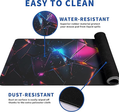 Stylish Geometric Mouse Pad Abstract Black Mouse Pad 31.5x11.8 Inch Geometric Texture Non-Slip Rubber Base Large Mousepad Stitched Edges Keyboard Mouse Mat Desk Pad for Office and Home
