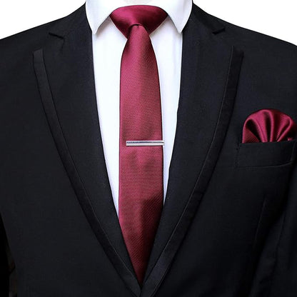 JEMYGINS 2.4" Solid Color Skinny Tie and Pocket Square with Tie Clip Sets for Men (6cm)