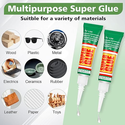 12 X 3g Super Glue Clear, Strong Adhesive,Super Glue Fast Drying Cyanoacrylate Glue for Wood,Rubber,Leather, Plastic, Metal, Rhinestone Jewelry, DIY Crafts and More