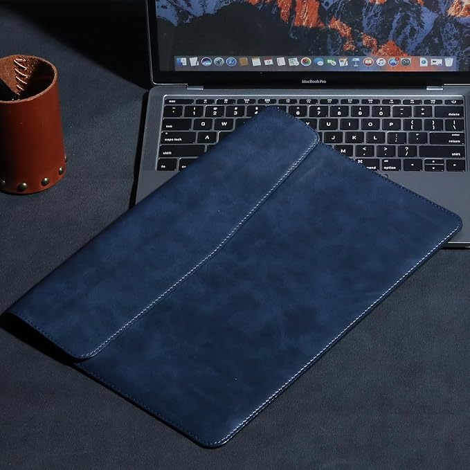 Leather Laptop Sleeve 13 Inch Compatible with MacBook Air M4 M3 M2 M1 2025-2018＆MacBook Pro M2 M1 2025-2016,Wear-Resistant and Scratch-Resistant Protective Case Cover,Blue