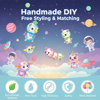 219pcs Space Magic DIY Balloon Kit with Pump, Sticky Balloon Maker Craft, Includes Bouncy Balloons, Stickers & Accessories, DIY Creative Activity Gift for Girls Boys Ages 3+