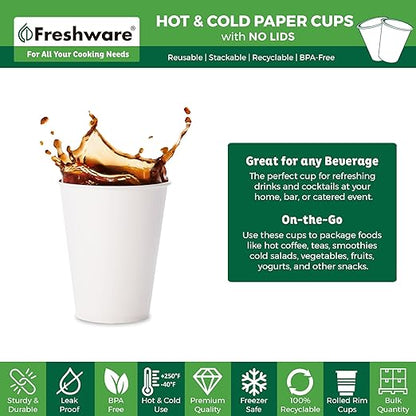 Freshware Coffee Cups 12 oz [100 Pack] Disposable Paper Cups for Hot or Iced Coffee Cup, Slushie Cup, Milkshakes, Smoothies, and Tea