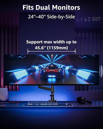 MOUNTUP Dual Monitor Stand Fits 49 45 42 40 39 34 32 Inch Screens, Heavy Duty Dual Monitor Arm Holds 4.4-44 lbs, Vertical Stacked Monitors Mount, Full Motion, Height Adjustable, VESA Mount