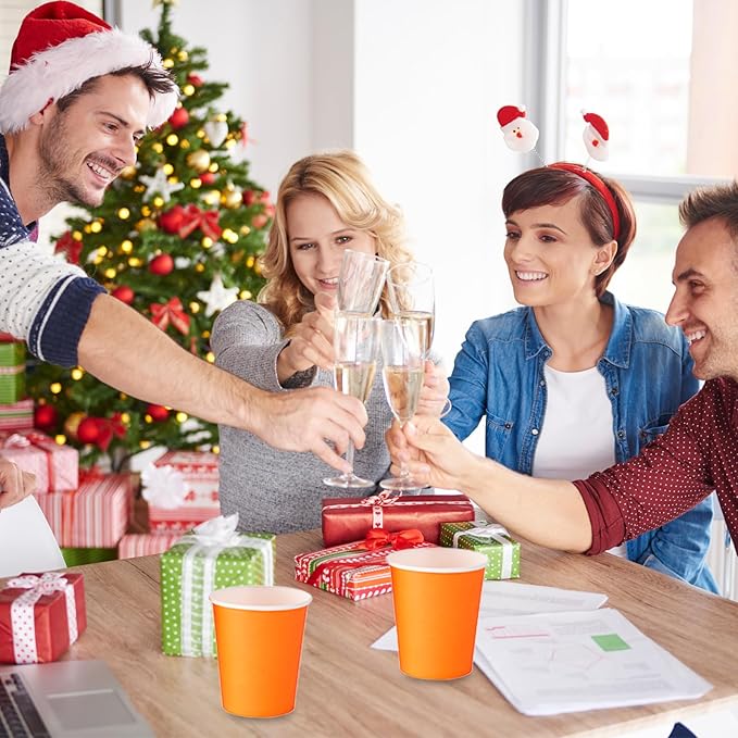 Disposable Paper Cups, 60pcs Orange Disposable Halloween Paper Cups For DIY Wedding Party Picnic BBQ Travel and Event 8OZ Halloween Party Cups(Orange)