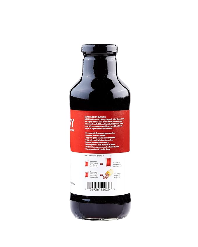 TAHITI TRADER Tart Cherry Juice Concentrate - Ready to Drink Organic Superfood Promoting Immune Support & Overall Health - Pure, Unsweetened Fruit Juice - (16 oz, 4 Pack)
