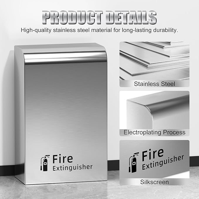 Fire Extinguisher Cabinet Floor Standing, Stainless Steel Fire Extinguisher Box, Suitable for Shopping Malls and Hotels, Can Accommodate Two 10 Pound Fire Extinguishers (Silver)