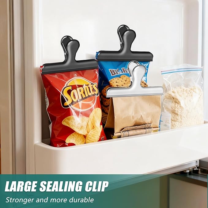 Bag Clips, 10 Pack Stainless Steel Chip Clips for Food, 4.7'' Extra Large Food Clip Heavy Duty Snack Clamp Clip for Office Kitchen Home, Silver