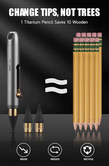 KEEPO LINK Mini Mechanical Pencil with Key Ring & 2 Extra Nibs, Titanium Infinite Keychain Pencil for Everyday Carry, Office, Outdoor, Back to School Supplies, OLP01 (Gunmetal Grey)