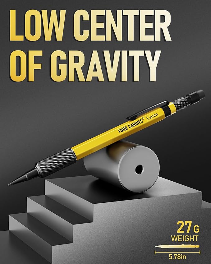 Four Candies 1.3mm Mechanical Pencil Set — Heavy Duty Carpenter Pencil with Lead Refills & Eraser