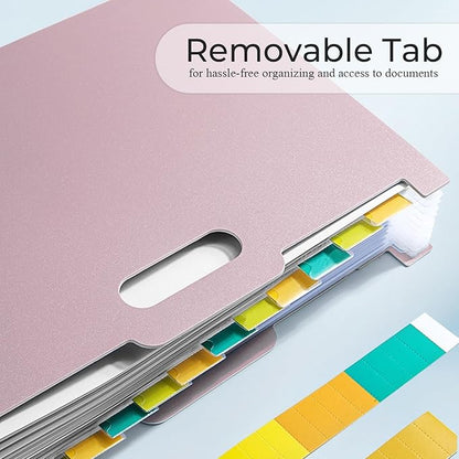 Y YOMA 2 Pack Accordion File Organizer with Handle 12 Pockets Expanding File Folder with Removable Tabs for A4 Letter Size Paper Portable Plastic Filing Organizer Document Bill Receipt Holder, Pink